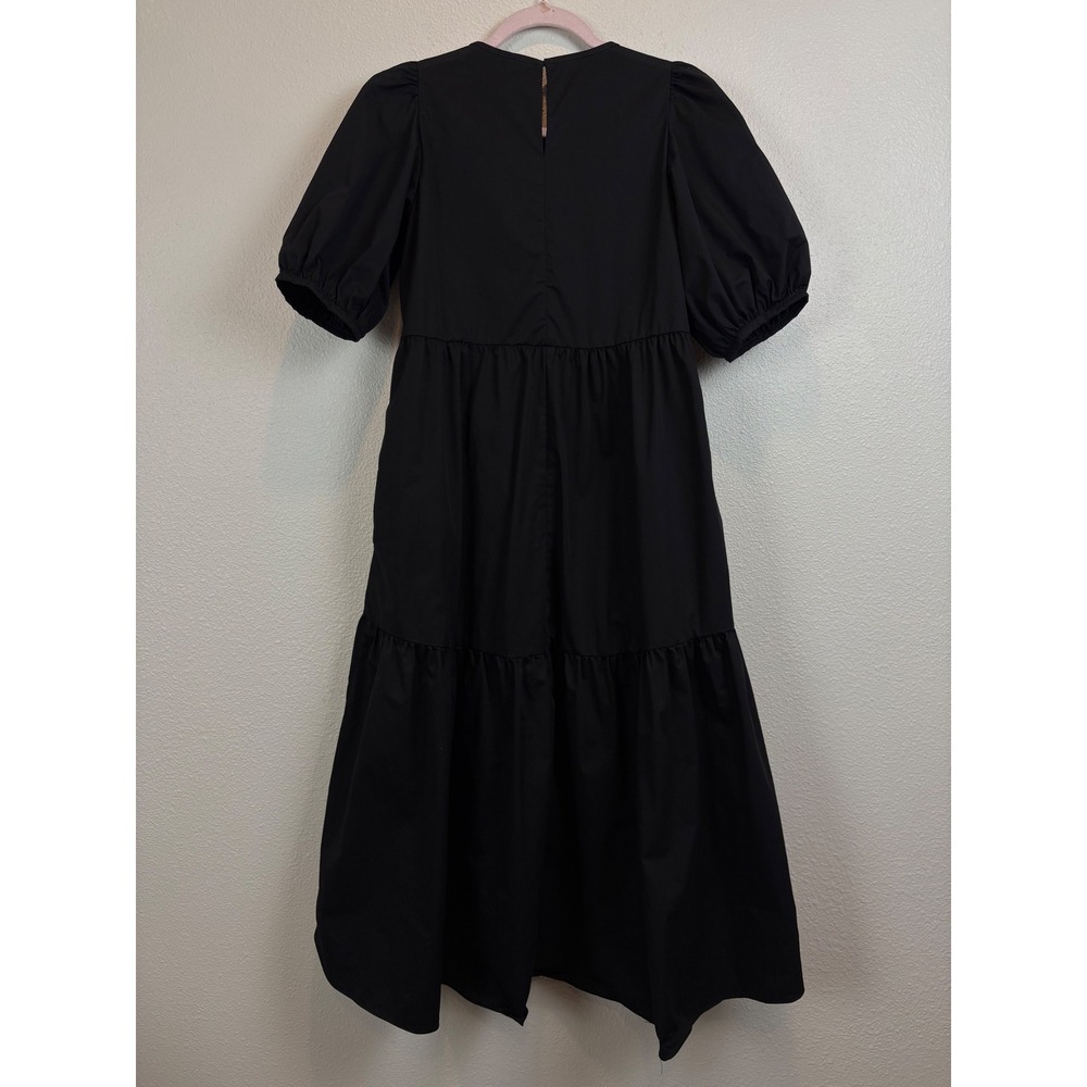 Zara Black Dress 100% Cotton Small Poplin Tiered Whimsigoth Dark Cottagecore - Picture 2 of 9